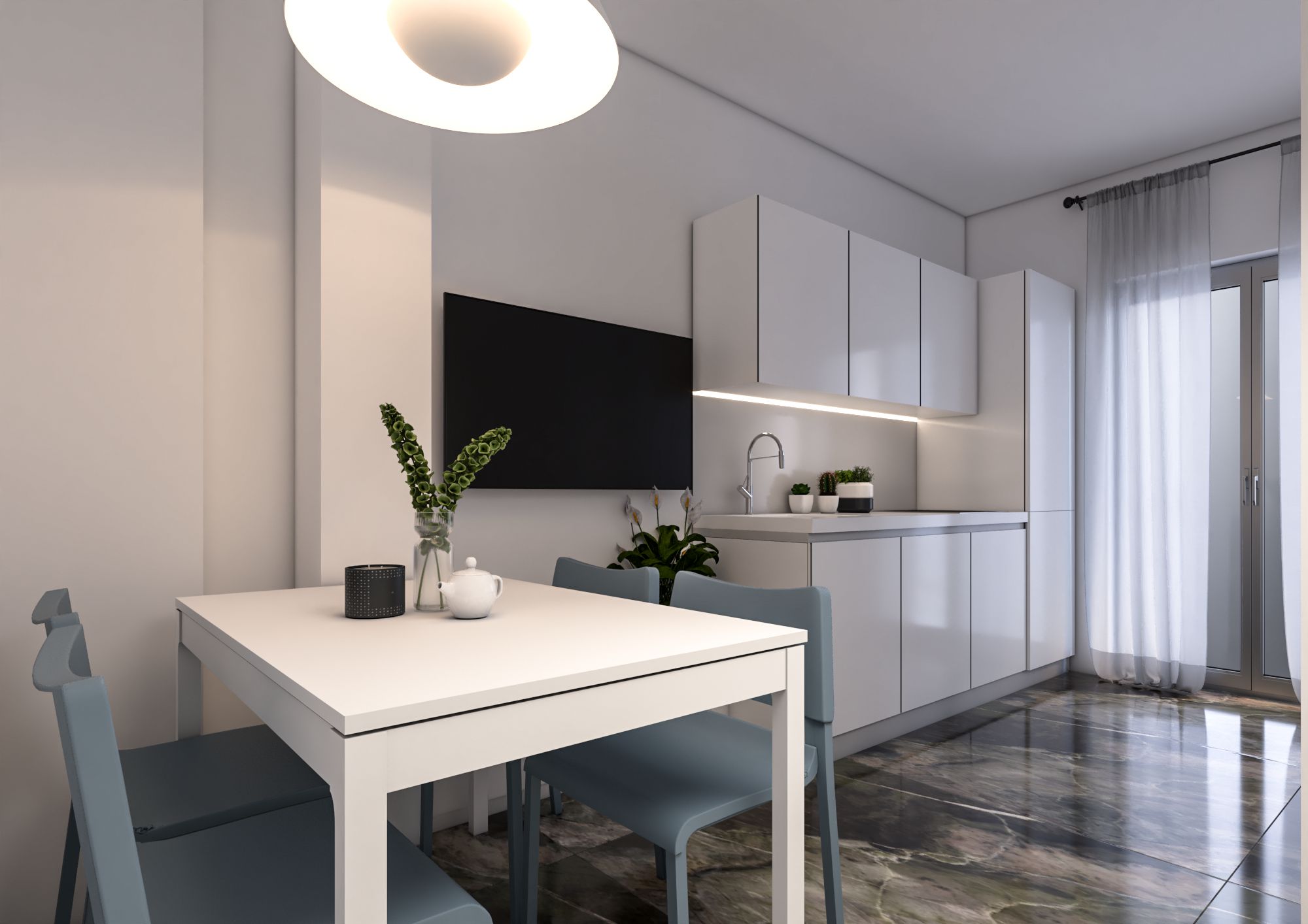 Cucina moderna con zona pranzo e dettagli di design - Appartamento Boccioni